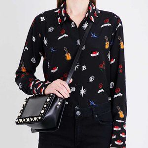 Sandro Paris Millie Tattoo Print Silk Shirt